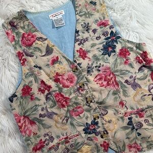 Talbots • Vintage Linen Floral Vest
